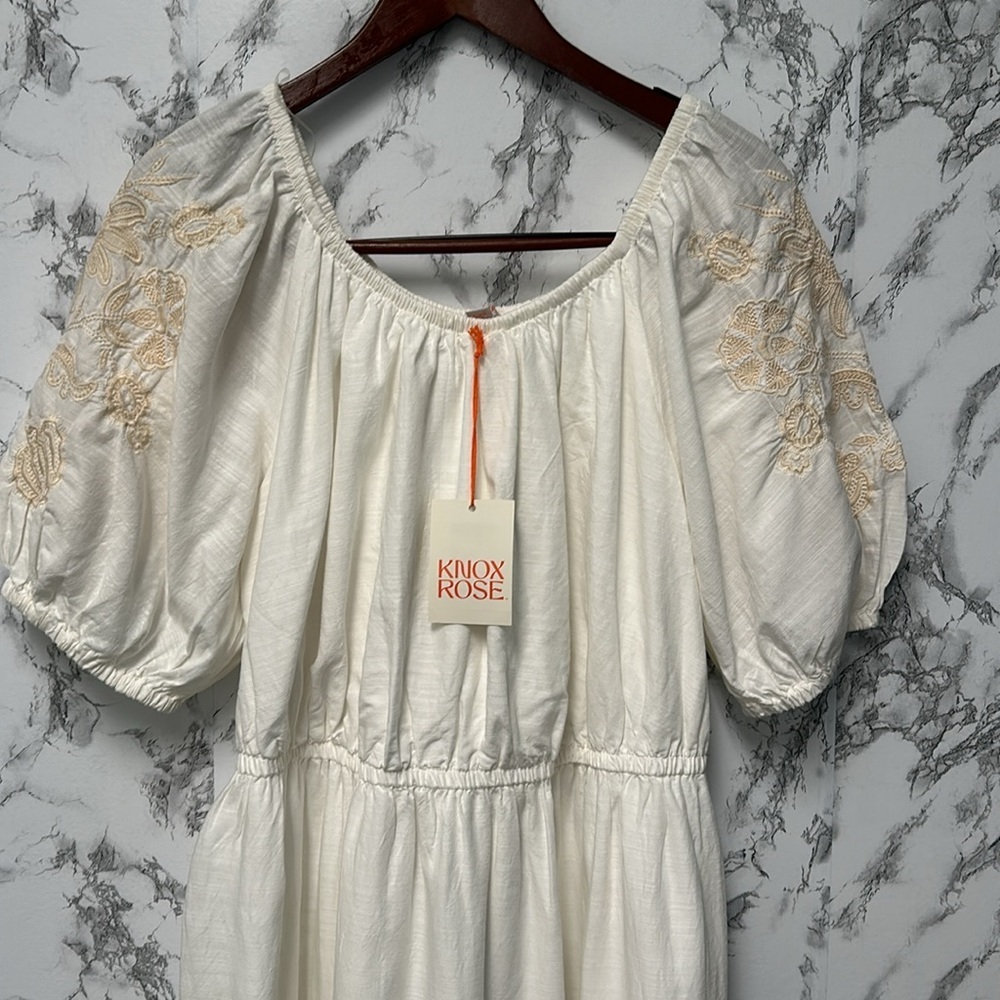 Knox Rose Women’s 3/4 Sleeves Embroidered Dress Beige With Pockets Size XXL - Picture 3 of 10